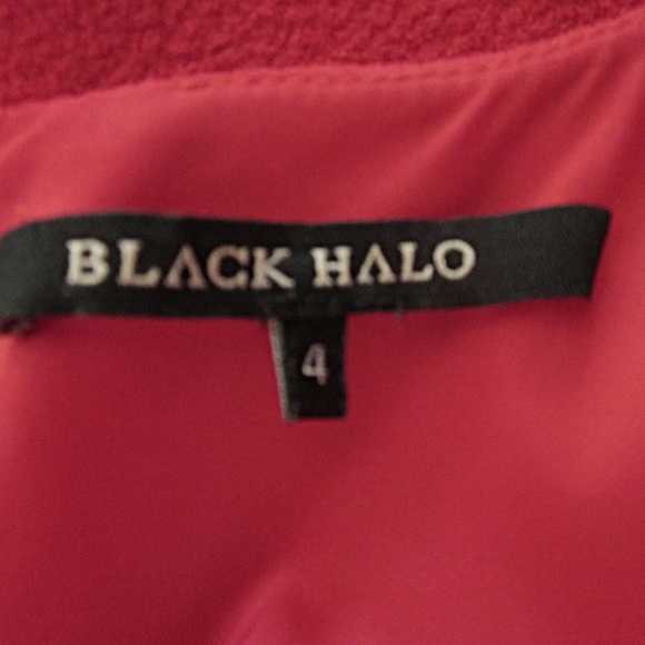 Black Halo Red Pink Belted Jackie O 3/4 Sleeve Dress Crepe Textured Size 4 - Picture 2 of 8